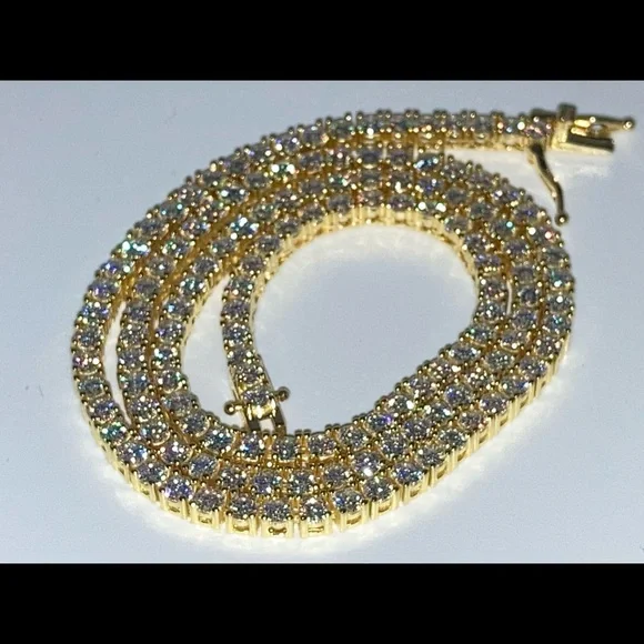 18k Yellow Gold Plated Moissanite Tennis Chain Necklace 18-24” 3mm 925 Silver - Picture 3 of 7